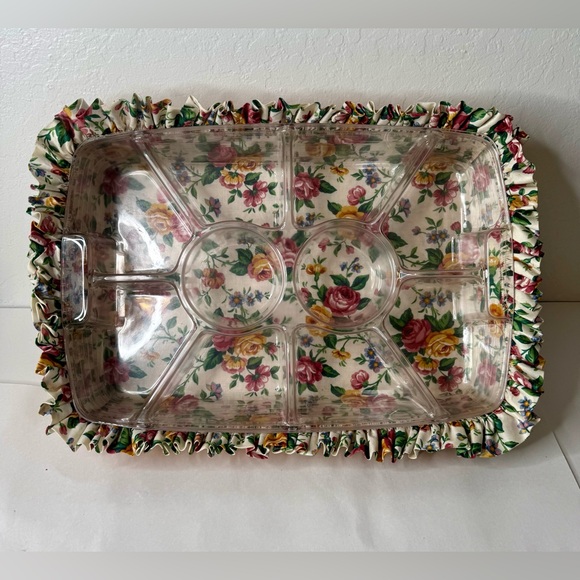 Vintage 1996‎ Longaberger Hostess Serving Tray Basket Liner & Divider Floral USA